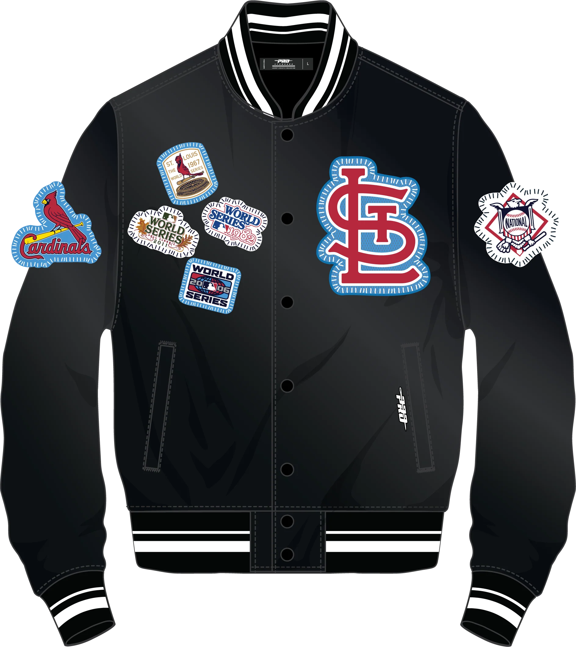 MLB ST. LOUIS CARDINALS DIY PICK STITCH MEN'S RIB SATIN JACKET (BLACK) - Image 14