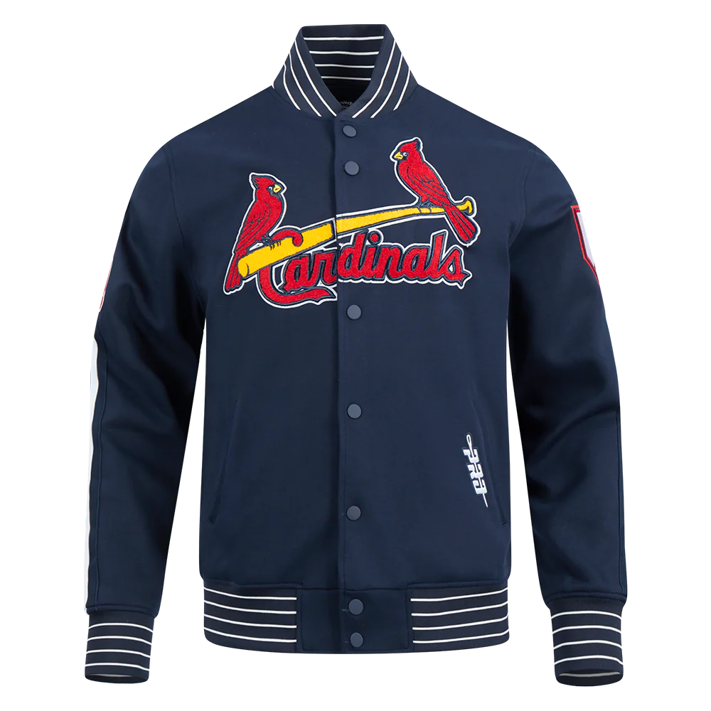 MLB ST. LOUIS CARDINALS CURRENT LOGO PRO GAME DAY MEN'S DOUBLE KNIT JACKET (MIDNIGHT NAVY/WHITE)