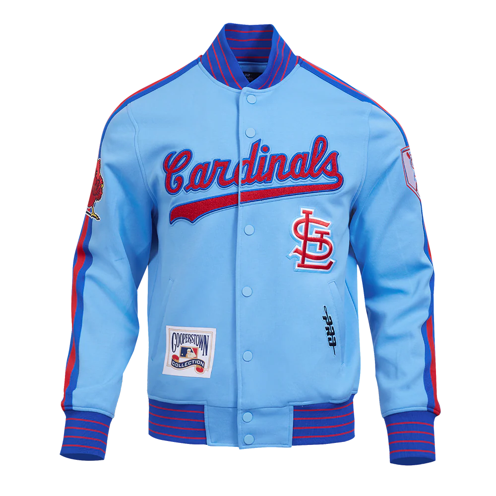 MLB ST. LOUIS CARDINALS COOPERSTOWN LOGO PRO GAME DAY MEN'S DOUBLE KNIT JACKET (UNI BLUE/ ROYAL BLUE/ RED)