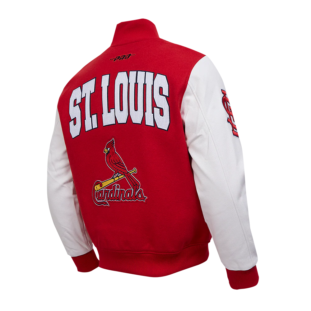 MLB ST. LOUIS CARDINALS CITY ARCH MEN'S WOOL VARSITY JACKET (RED/WHITE) - Image 4