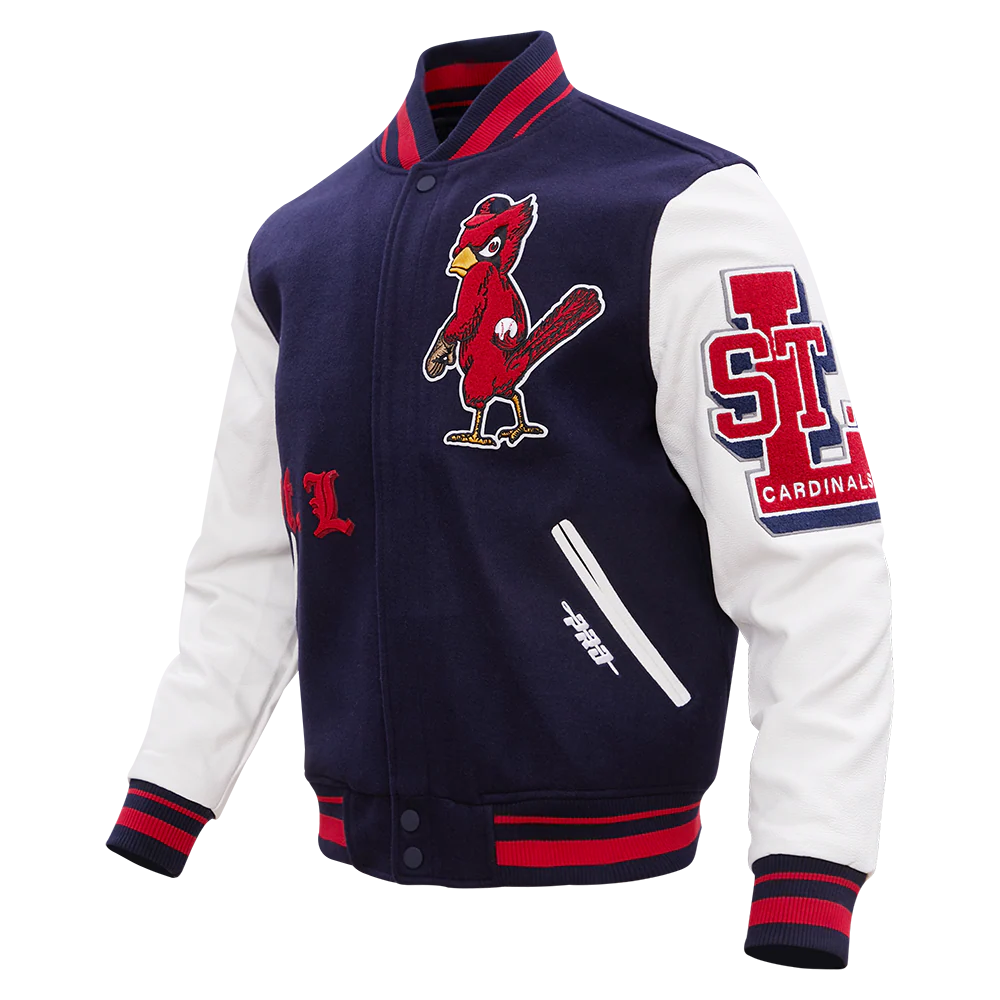 MLB ST. LOUIS CARDINALS OLD ENGLISH WOOL MEN'S VARSITY JACKET (MIDNIGHT NAVY/WHITE) - Image 2