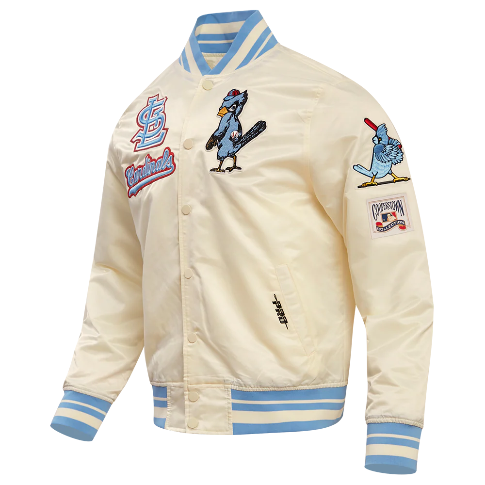 MLB ST. LOUIS CARDINALS RETRO CLASSIC MEN'S RIB SATIN JACKET (EGGSHELL/UNIVERSAL BLUE) - Image 2