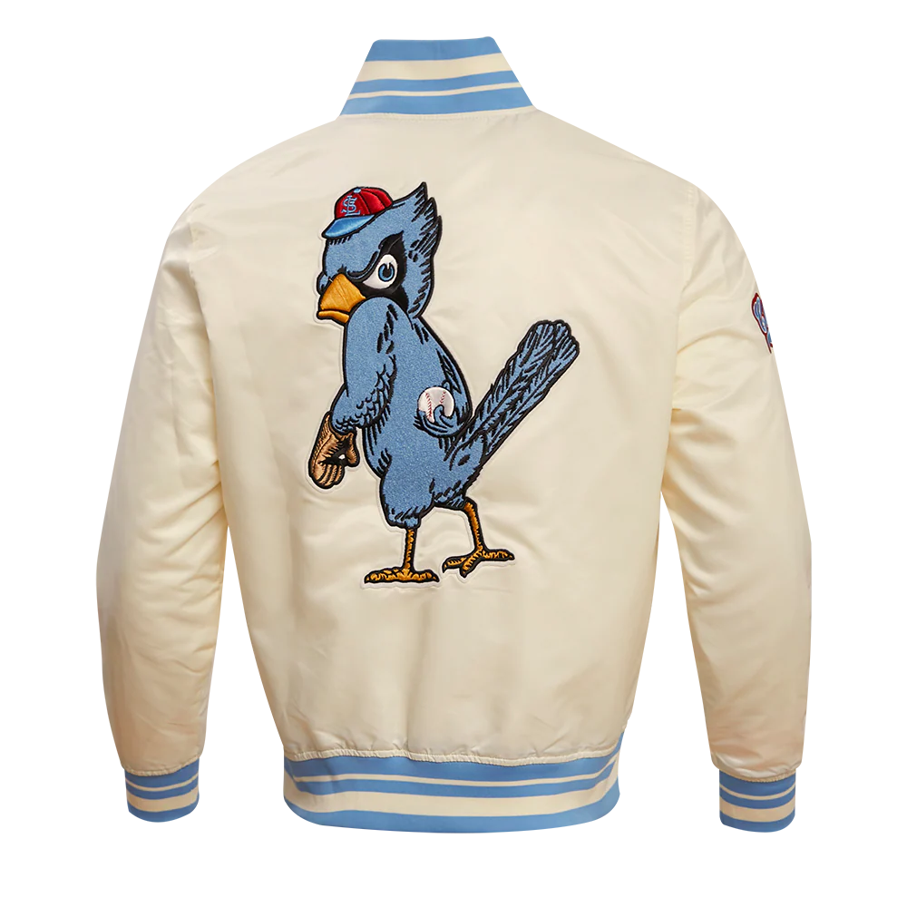 MLB ST. LOUIS CARDINALS RETRO CLASSIC MEN'S RIB SATIN JACKET (EGGSHELL/UNIVERSAL BLUE) - Image 3