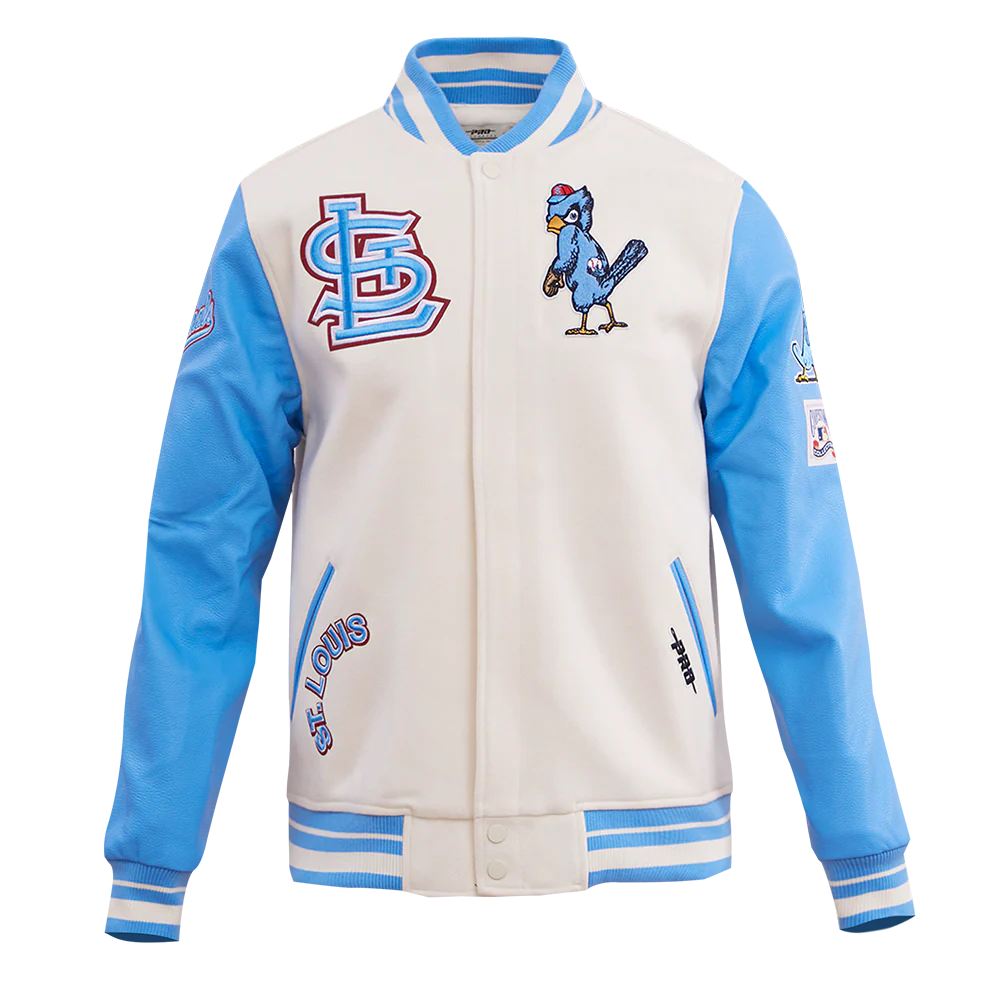 MLB ST. LOUIS CARDINALS RETRO CLASSIC MEN'S RIB WOOL VARSITY JACKET (EGGSHELL/UNIVERSAL BLUE)