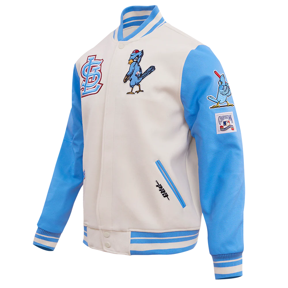 MLB ST. LOUIS CARDINALS RETRO CLASSIC MEN'S RIB WOOL VARSITY JACKET (EGGSHELL/UNIVERSAL BLUE) - Image 2