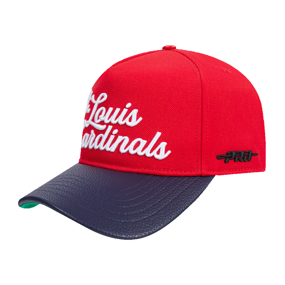 MLB ST. LOUIS CARDINALS SOUVENIR MEN'S PINCH FRONT LEATHER STRAPBACK HAT (RED) - Image 2