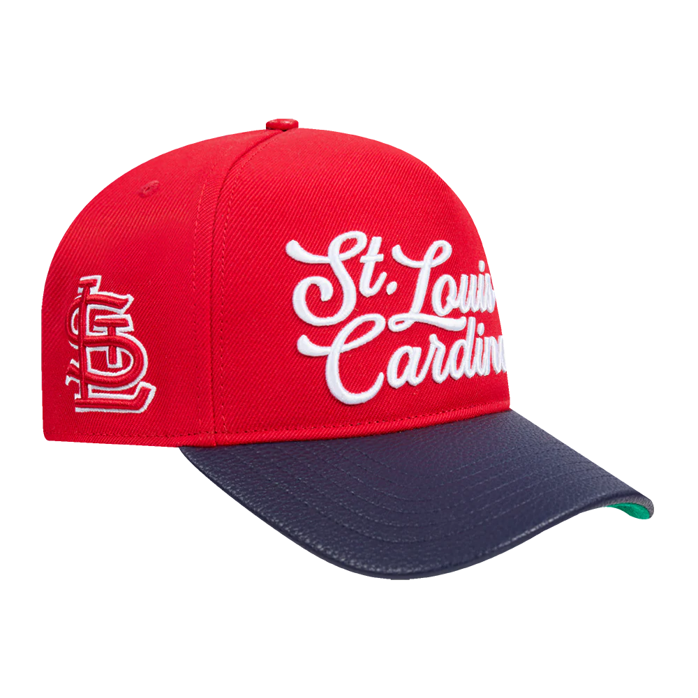 MLB ST. LOUIS CARDINALS SOUVENIR MEN'S PINCH FRONT LEATHER STRAPBACK HAT (RED) - Image 5