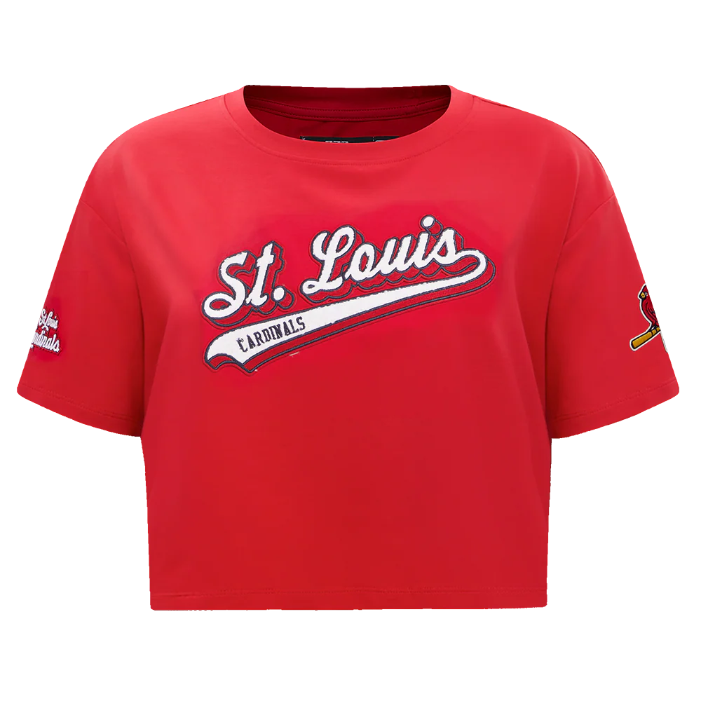 MLB ST. LOUIS CARDINALS SCRIPT TAIL WOMEN'S SINGLE JERSEY BOXY TOP (RED)