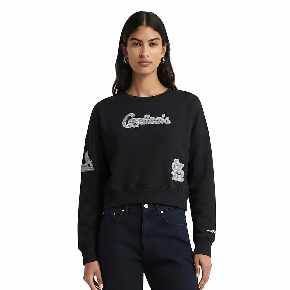 MLB ST. LOUIS CARDINALS REVERSE FRENCH TERRY WOMEN'S FLEECE CREWNECK (BLACK)