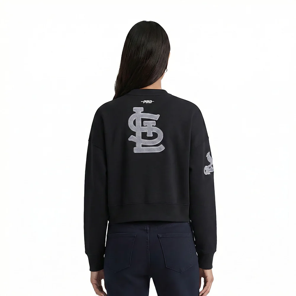 MLB ST. LOUIS CARDINALS REVERSE FRENCH TERRY WOMEN'S FLEECE CREWNECK (BLACK) - Image 2