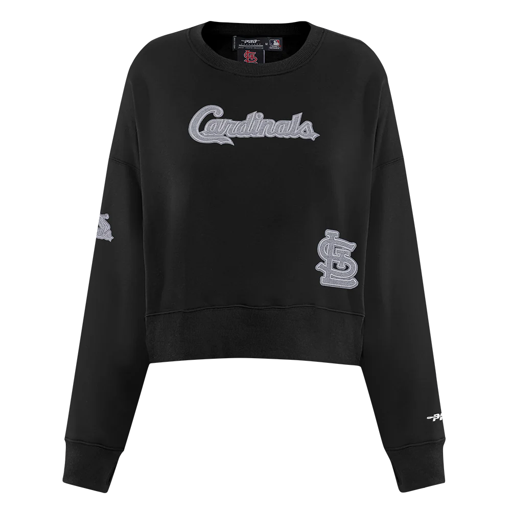 MLB ST. LOUIS CARDINALS REVERSE FRENCH TERRY WOMEN'S FLEECE CREWNECK (BLACK) - Image 3