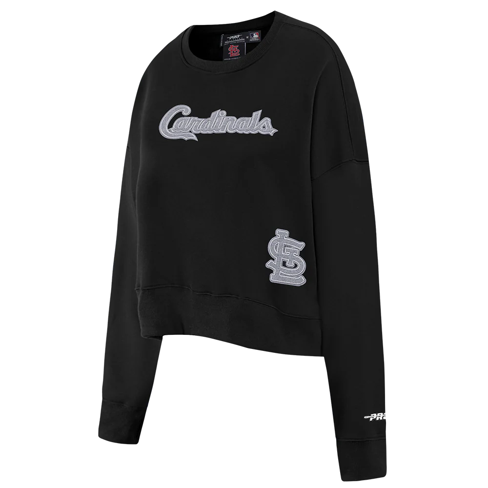 MLB ST. LOUIS CARDINALS REVERSE FRENCH TERRY WOMEN'S FLEECE CREWNECK (BLACK) - Image 6