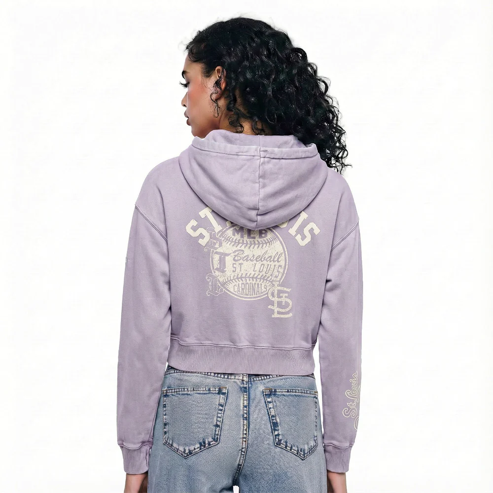 MLB ST. LOUIS CARDINALS STREET TEAM WOMEN'S ENZYME WASH FT CROPPED PO HOODIE (WASHED LILAC GRAY) - Image 2