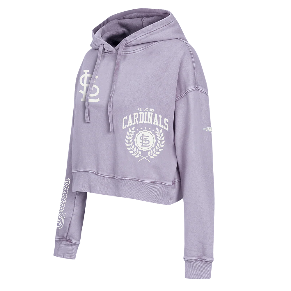 MLB ST. LOUIS CARDINALS STREET TEAM WOMEN'S ENZYME WASH FT CROPPED PO HOODIE (WASHED LILAC GRAY) - Image 3