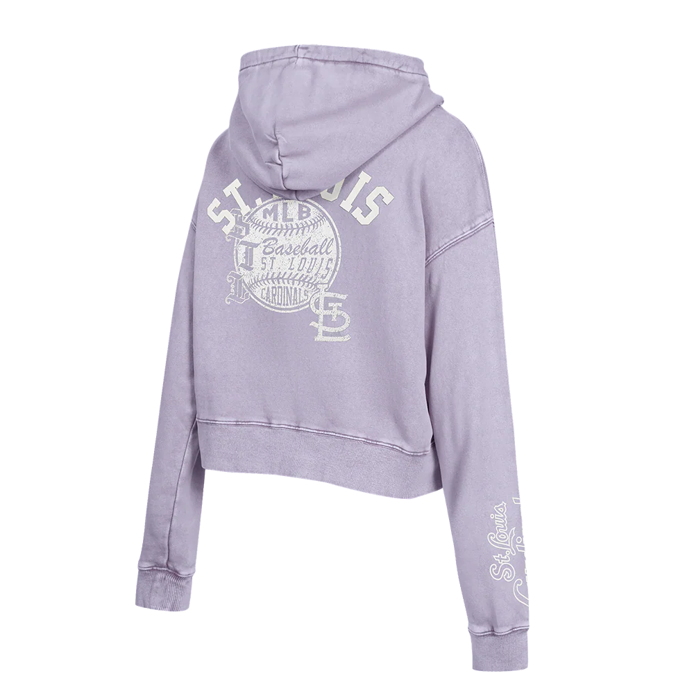 MLB ST. LOUIS CARDINALS STREET TEAM WOMEN'S ENZYME WASH FT CROPPED PO HOODIE (WASHED LILAC GRAY) - Image 4