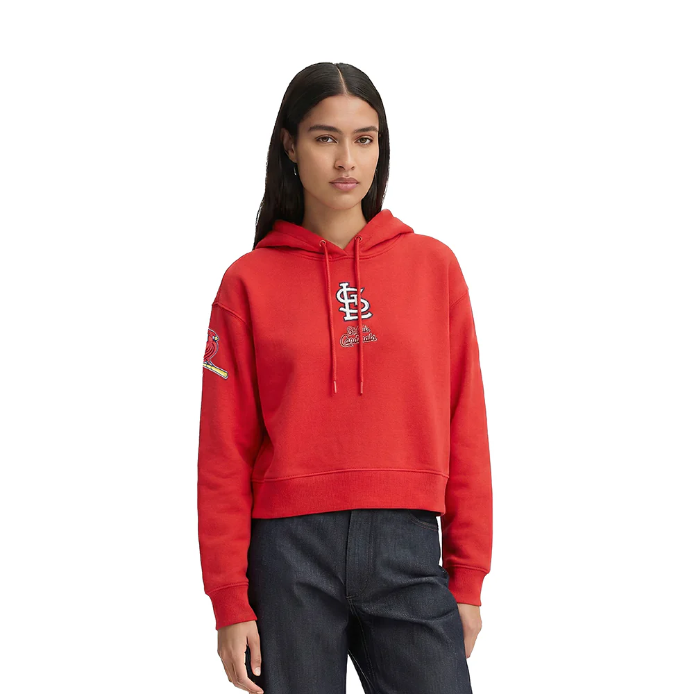 MLB ST. LOUIS CARDINALS CLASSIC CHENILLE WOMEN'S FLC CROPPED PO HOODIE (RED)