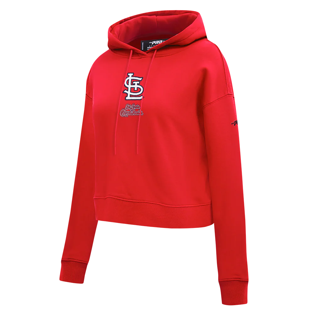 MLB ST. LOUIS CARDINALS CLASSIC CHENILLE WOMEN'S FLC CROPPED PO HOODIE (RED) - Image 3