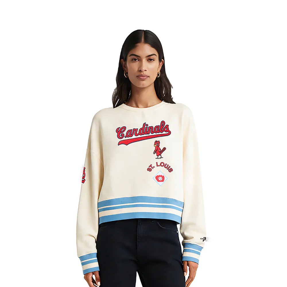 MLB ST. LOUIS CARDINALS RETRO CLASSICS WOMEN'S CREWNECK SWEATSHIRT (EGGSHELL/ UNIVERSITY BLUE)