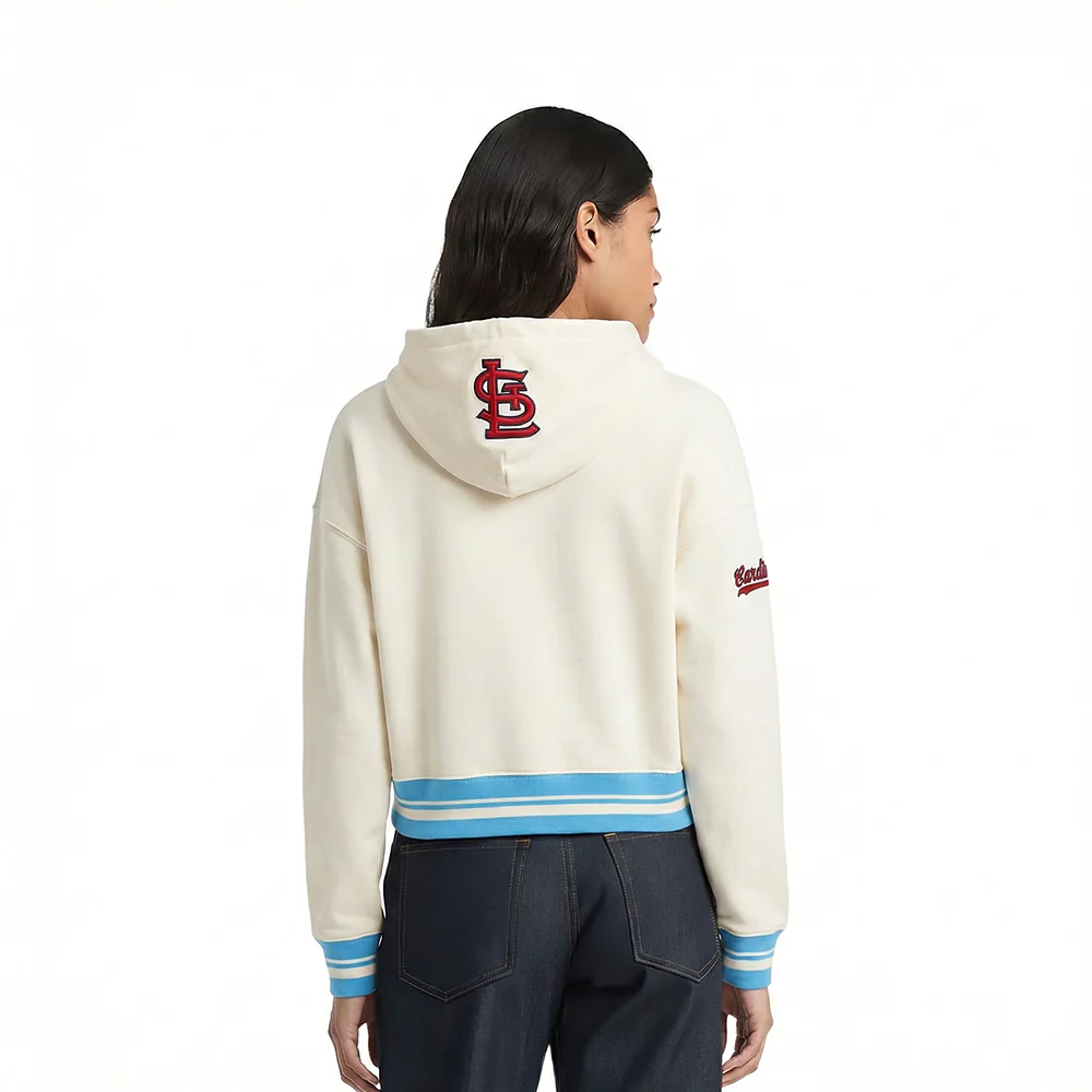MLB ST. LOUIS CARDINALS RETRO CLASSICS WOMEN'S CROPPED PULLOVER HOODIE (EGGSHELL/ UNIVERSITY BLUE) - Image 2