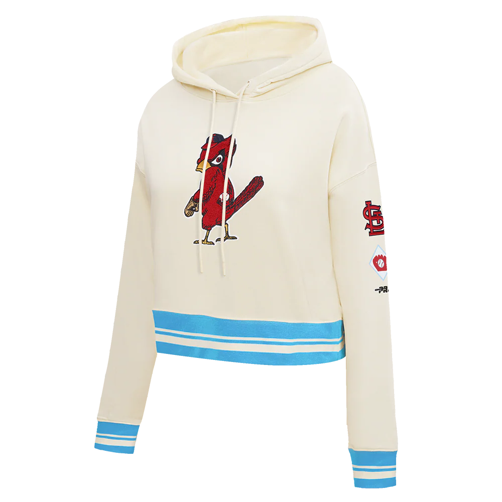 MLB ST. LOUIS CARDINALS RETRO CLASSICS WOMEN'S CROPPED PULLOVER HOODIE (EGGSHELL/ UNIVERSITY BLUE) - Image 3