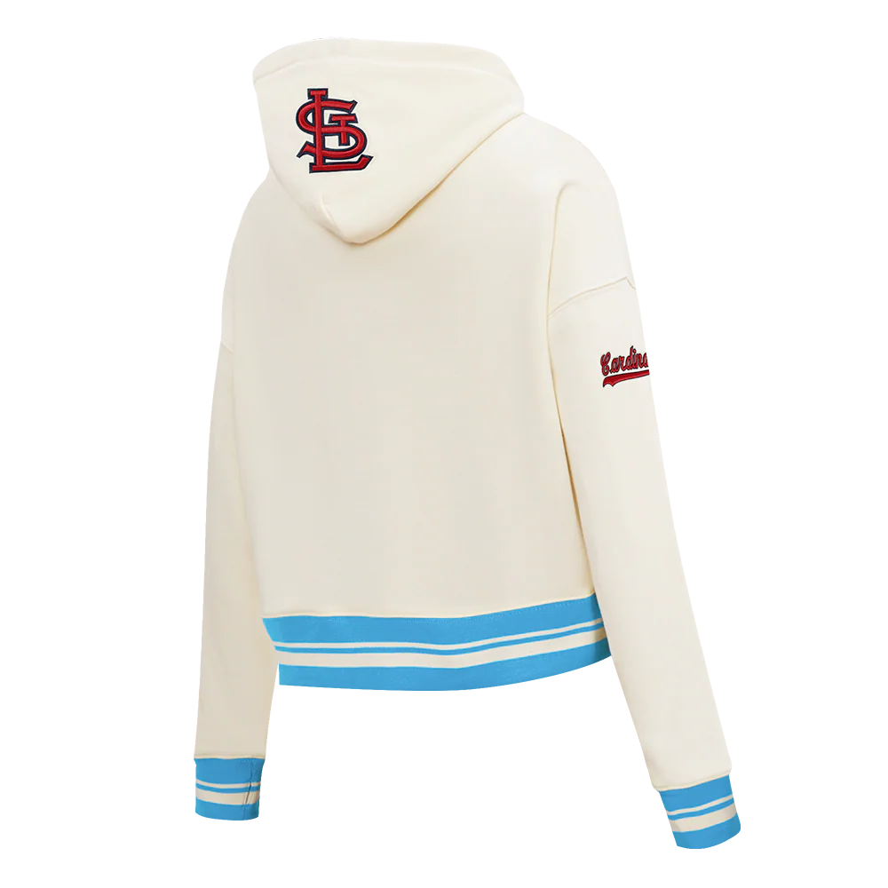 MLB ST. LOUIS CARDINALS RETRO CLASSICS WOMEN'S CROPPED PULLOVER HOODIE (EGGSHELL/ UNIVERSITY BLUE) - Image 4