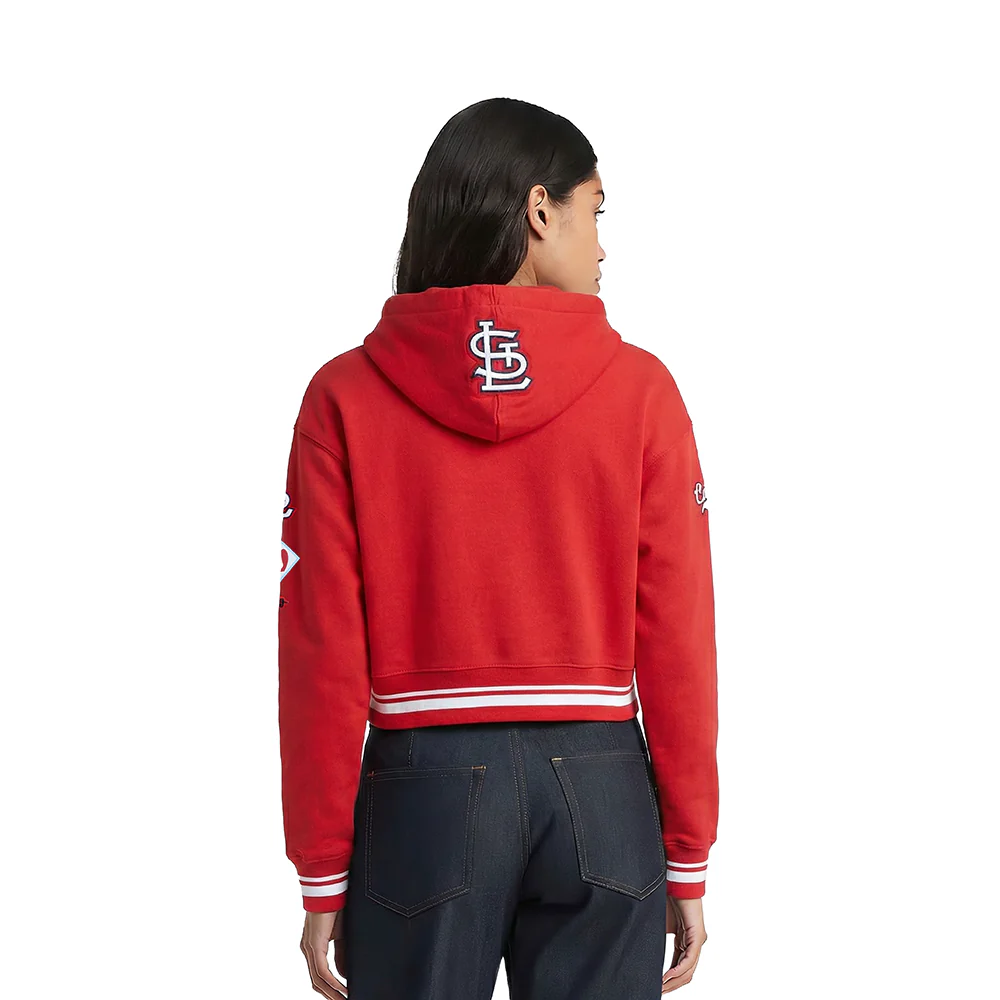 MLB ST. LOUIS CARDINALS RETRO CLASSICS WOMEN'S CROPPED PULLOVER HOODIE (RED) - Image 2