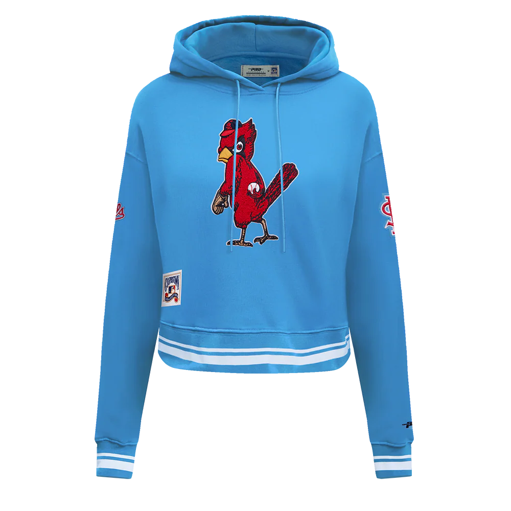 MLB ST. LOUIS CARDINALS RETRO CLASSIC WOMEN'S CROPPED PULLOVER HOODIE (UNIVERSITY BLUE)