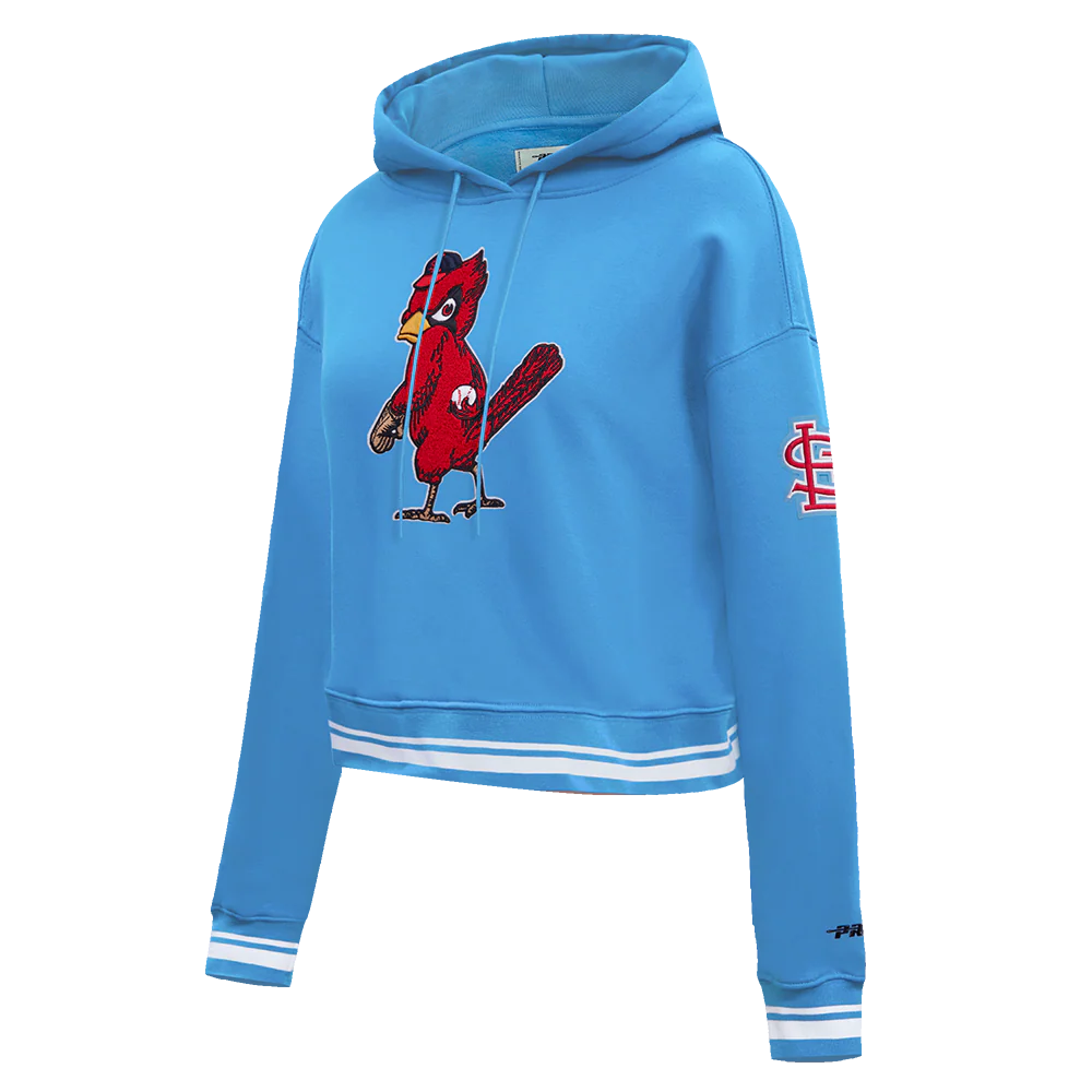 MLB ST. LOUIS CARDINALS RETRO CLASSIC WOMEN'S CROPPED PULLOVER HOODIE (UNIVERSITY BLUE) - Image 2