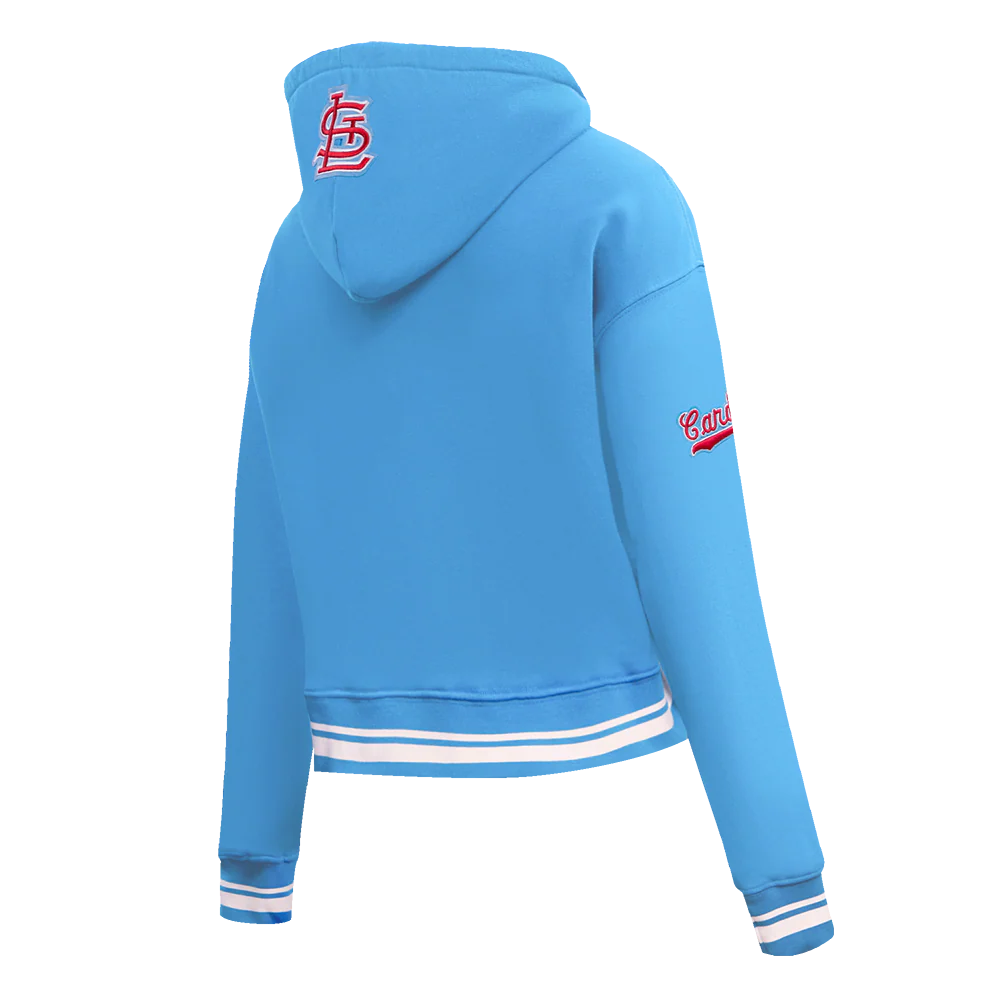 MLB ST. LOUIS CARDINALS RETRO CLASSIC WOMEN'S CROPPED PULLOVER HOODIE (UNIVERSITY BLUE) - Image 3