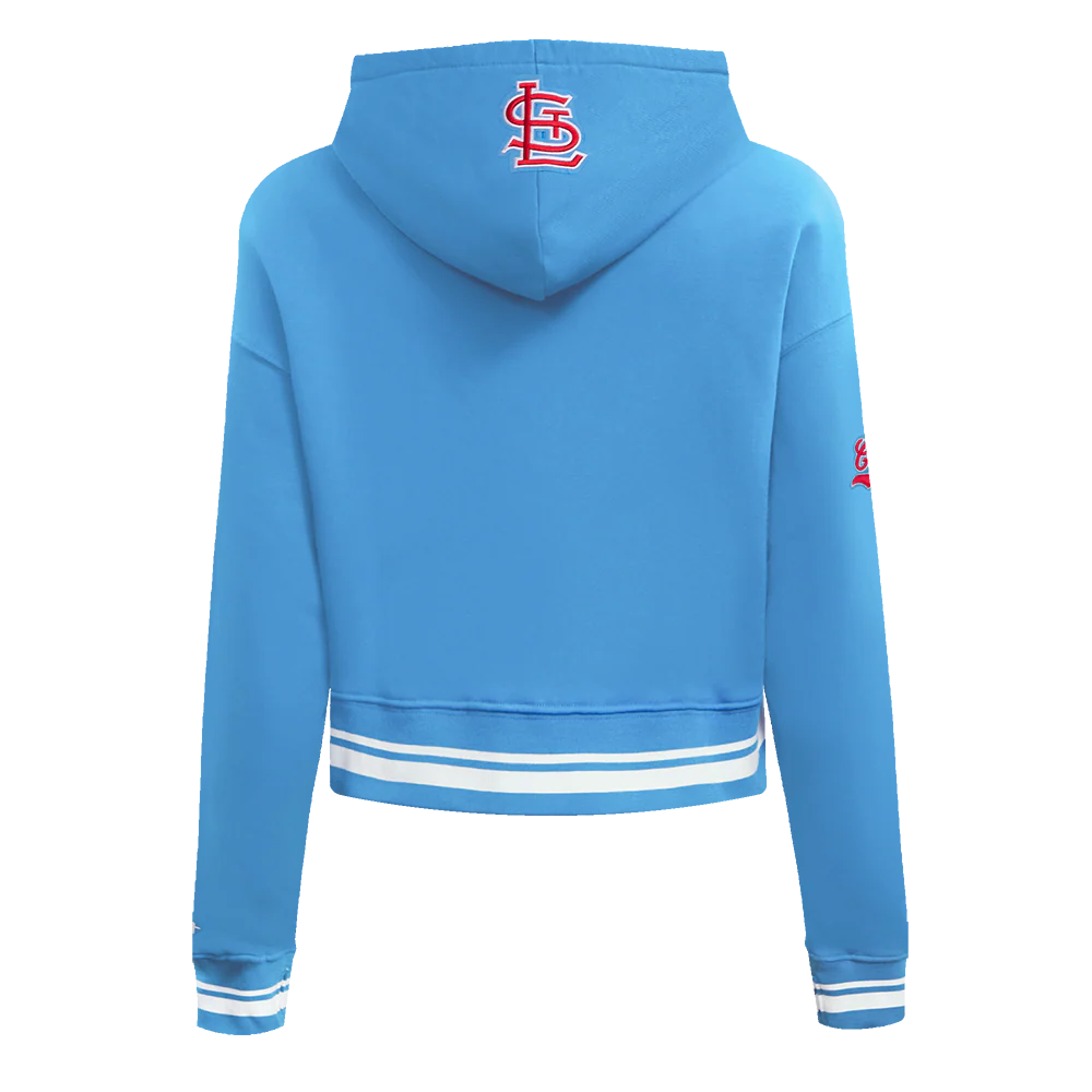 MLB ST. LOUIS CARDINALS RETRO CLASSIC WOMEN'S CROPPED PULLOVER HOODIE (UNIVERSITY BLUE) - Image 4