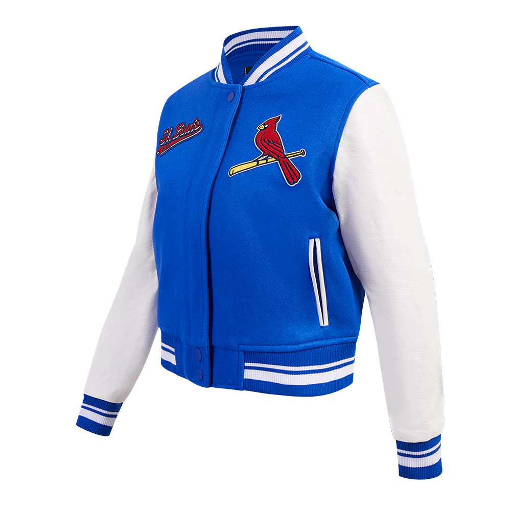 MLB ST. LOUIS CARDINALS SCRIPT TAIL WOMEN'S WOOL VARSITY JACKET (ROYAL BLUE/WHITE) - Image 2
