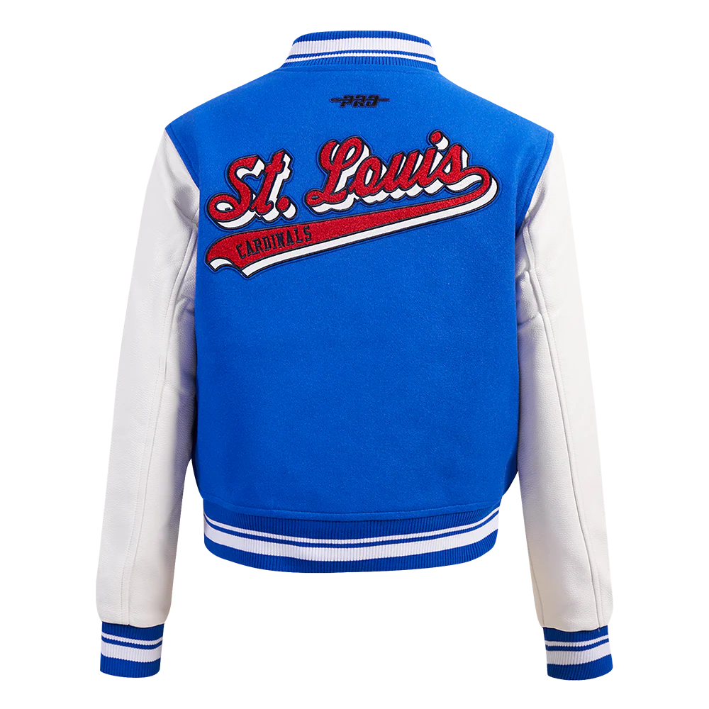 MLB ST. LOUIS CARDINALS SCRIPT TAIL WOMEN'S WOOL VARSITY JACKET (ROYAL BLUE/WHITE) - Image 4