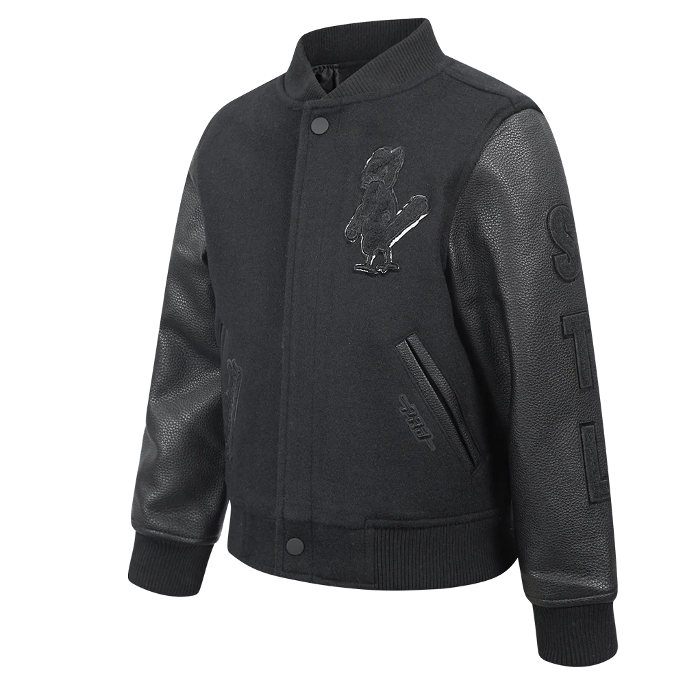 MLB ST. LOUIS CARDINALS TRIPLE BLACK LITTLE BOYS WOOL VARSITY JACKET (JET BLACK) - Image 2