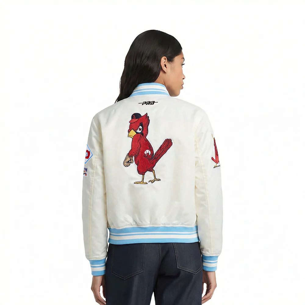 MLB ST. LOUIS CARDINALS RETRO CLASSICS WOMEN'S SATIN JACKET (EGGSHELL/ UNIVERSITY BLUE) - Image 2