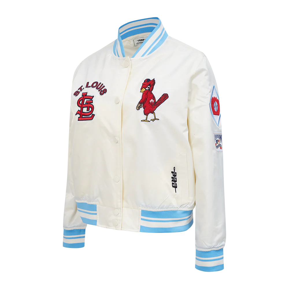 MLB ST. LOUIS CARDINALS RETRO CLASSICS WOMEN'S SATIN JACKET (EGGSHELL/ UNIVERSITY BLUE) - Image 3
