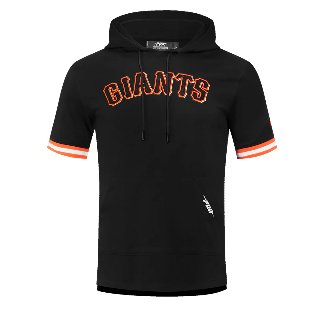 MLB SAN FRANCISCO GIANTS CLASSIC CHENILLE MEN'S DOUBLE KNIT SHORT SLEEVE PULLOVER HOODIE (BLACK/ORANGE)