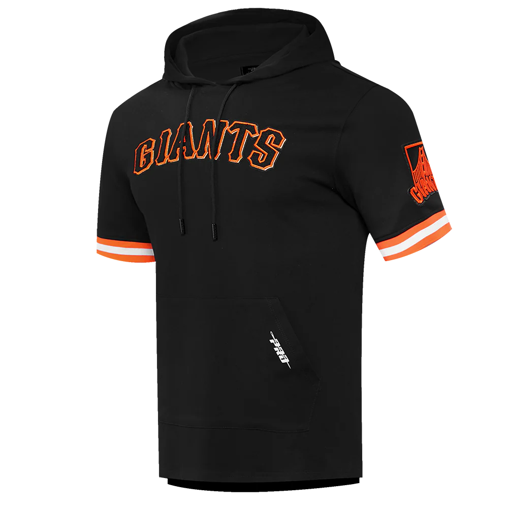 MLB SAN FRANCISCO GIANTS CLASSIC CHENILLE MEN'S DOUBLE KNIT SHORT SLEEVE PULLOVER HOODIE (BLACK/ORANGE) - Image 2