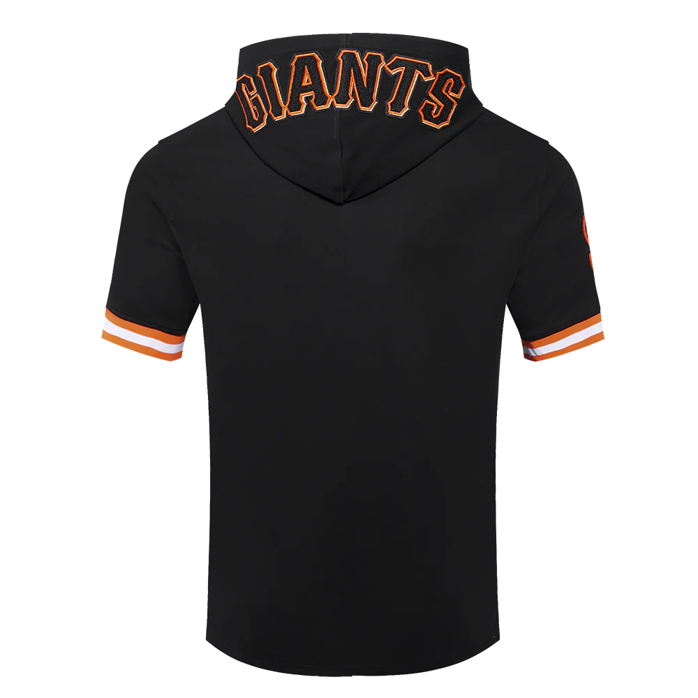 MLB SAN FRANCISCO GIANTS CLASSIC CHENILLE MEN'S DOUBLE KNIT SHORT SLEEVE PULLOVER HOODIE (BLACK/ORANGE) - Image 3