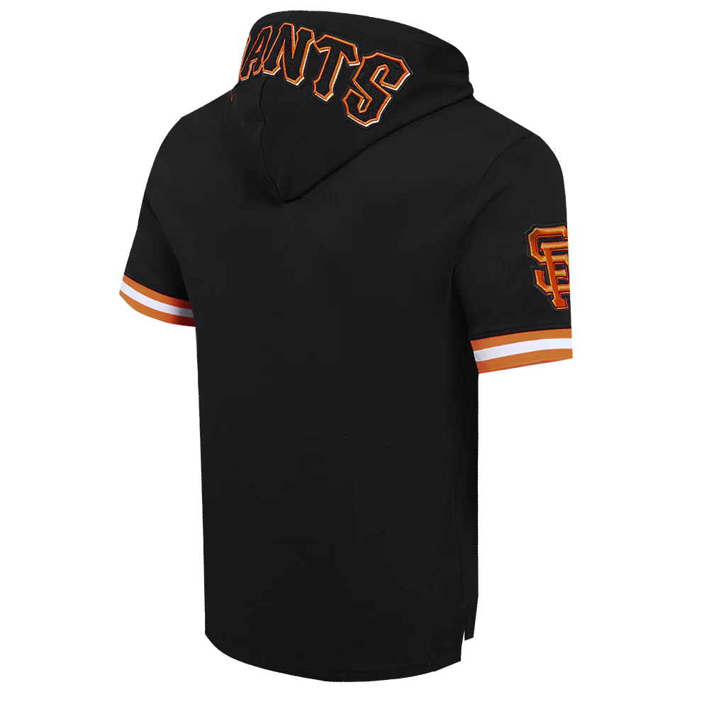 MLB SAN FRANCISCO GIANTS CLASSIC CHENILLE MEN'S DOUBLE KNIT SHORT SLEEVE PULLOVER HOODIE (BLACK/ORANGE) - Image 4