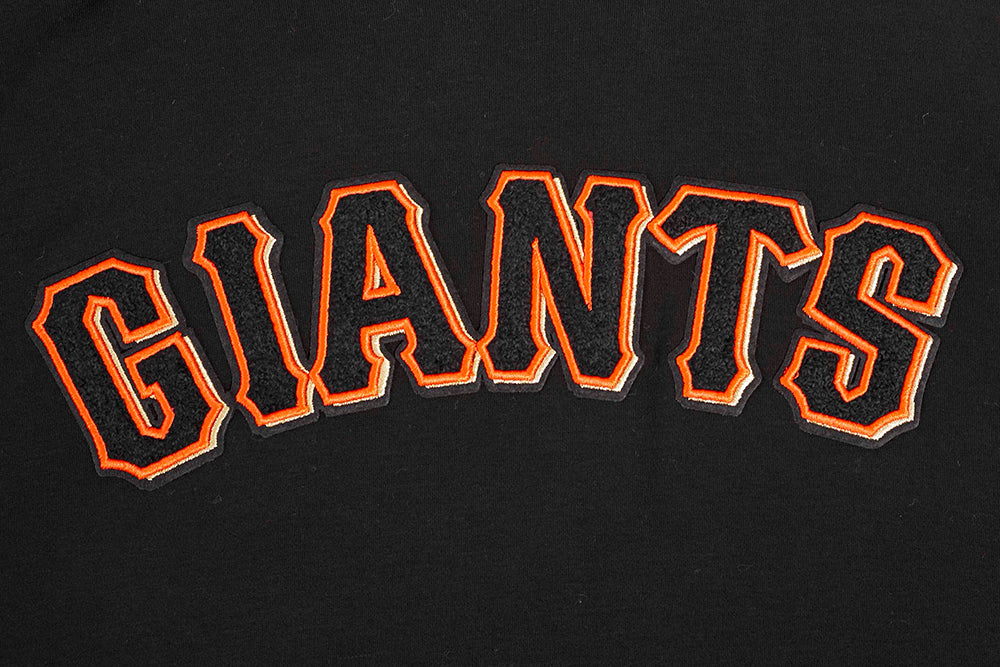 MLB SAN FRANCISCO GIANTS CLASSIC CHENILLE MEN'S DOUBLE KNIT SHORT SLEEVE PULLOVER HOODIE (BLACK/ORANGE) - Image 5