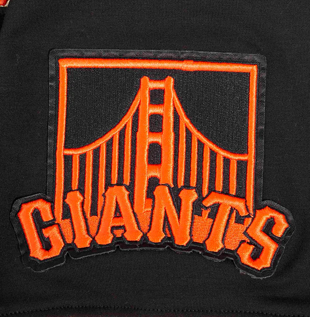 MLB SAN FRANCISCO GIANTS CLASSIC CHENILLE MEN'S DOUBLE KNIT SHORT SLEEVE PULLOVER HOODIE (BLACK/ORANGE) - Image 6