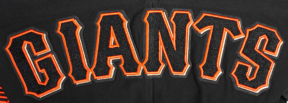 MLB SAN FRANCISCO GIANTS CLASSIC CHENILLE MEN'S DOUBLE KNIT SHORT SLEEVE PULLOVER HOODIE (BLACK/ORANGE) - Image 8