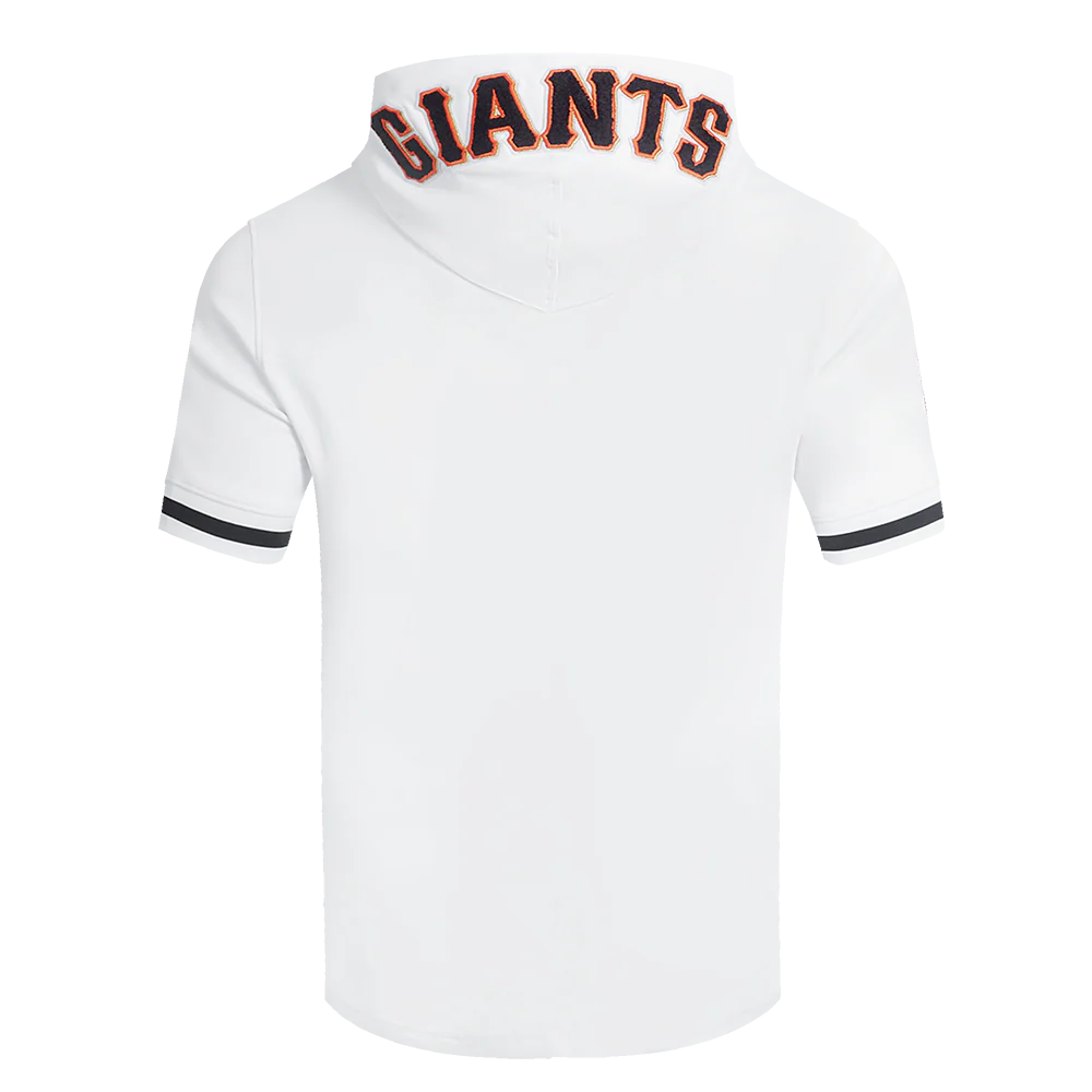 MLB SAN FRANCISCO GIANTS CLASSIC CHENILLE MEN'S DOUBLE KNIT SHORT SLEEVE PULLOVER HOODIE (WHITE/BLACK) - Image 3