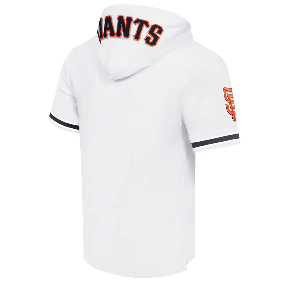 MLB SAN FRANCISCO GIANTS CLASSIC CHENILLE MEN'S DOUBLE KNIT SHORT SLEEVE PULLOVER HOODIE (WHITE/BLACK) - Image 4
