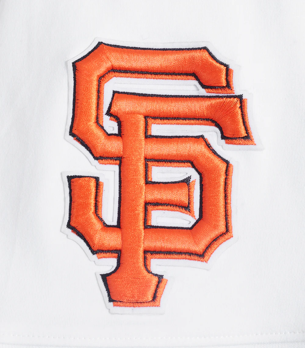 MLB SAN FRANCISCO GIANTS CLASSIC CHENILLE MEN'S DOUBLE KNIT SHORT SLEEVE PULLOVER HOODIE (WHITE/BLACK) - Image 6