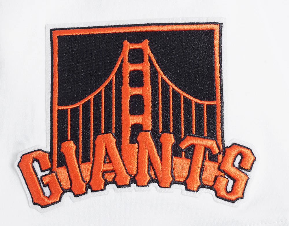 MLB SAN FRANCISCO GIANTS CLASSIC CHENILLE MEN'S DOUBLE KNIT SHORT SLEEVE PULLOVER HOODIE (WHITE/BLACK) - Image 7