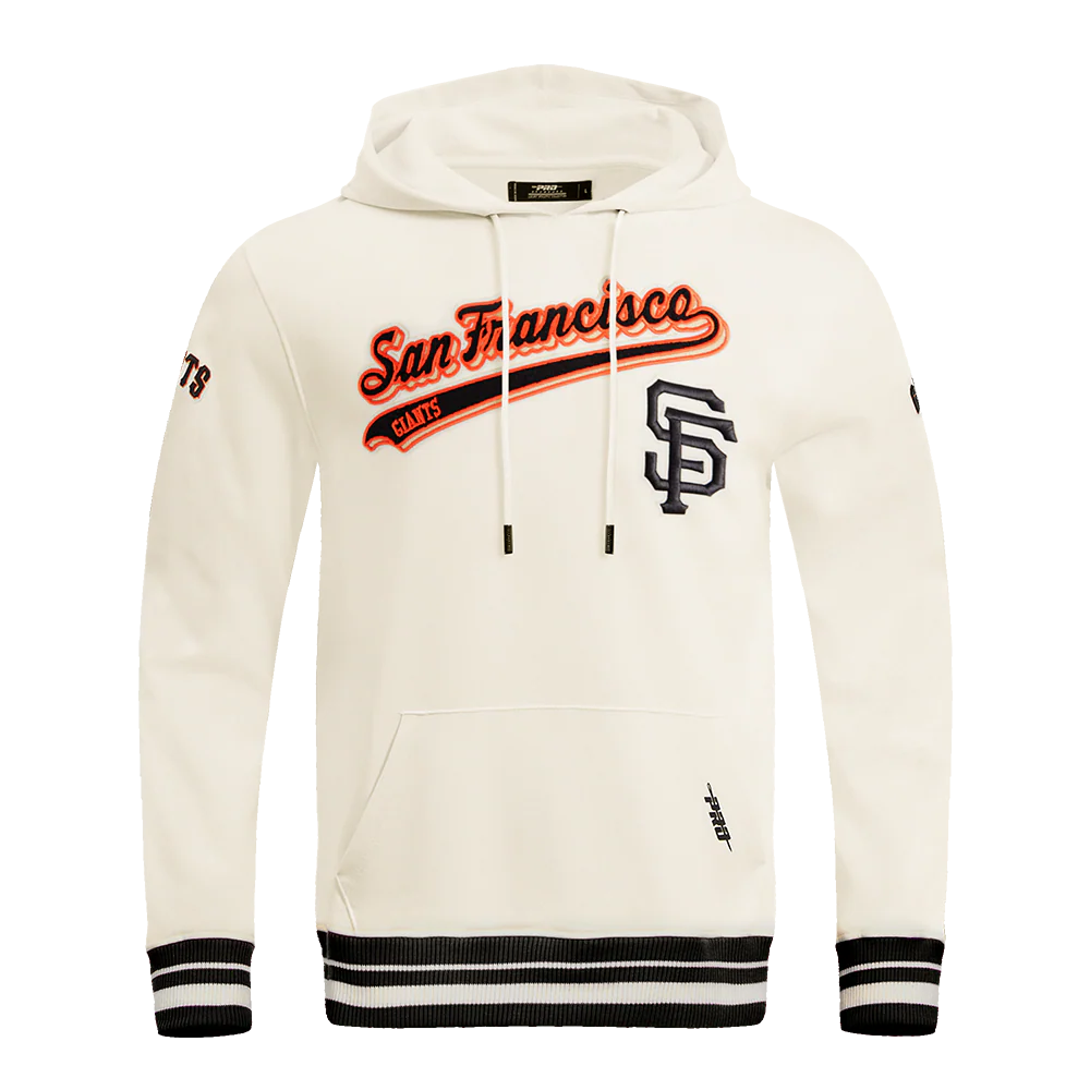 MLB SAN FRANCISCO GIANTS SCRIPT TAIL MEN'S RIB FLEECE PULLOVER HOODIE (EGGSHELL/ BLACK)