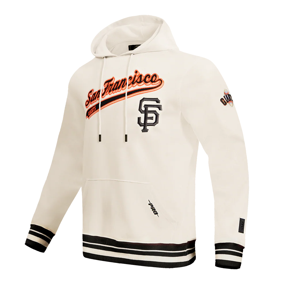 MLB SAN FRANCISCO GIANTS SCRIPT TAIL MEN'S RIB FLEECE PULLOVER HOODIE (EGGSHELL/ BLACK) - Image 2