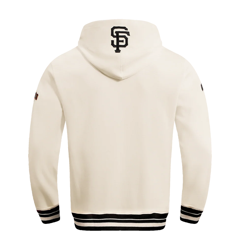MLB SAN FRANCISCO GIANTS SCRIPT TAIL MEN'S RIB FLEECE PULLOVER HOODIE (EGGSHELL/ BLACK) - Image 3