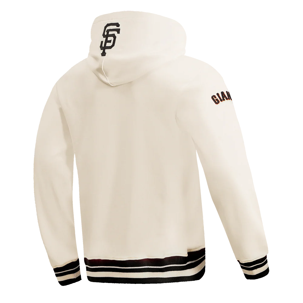 MLB SAN FRANCISCO GIANTS SCRIPT TAIL MEN'S RIB FLEECE PULLOVER HOODIE (EGGSHELL/ BLACK) - Image 4
